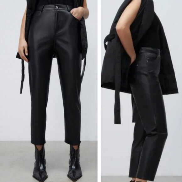 Zara Mom Faux Leather Pants In Black Womens Size 4 - Picture 1 of 6
